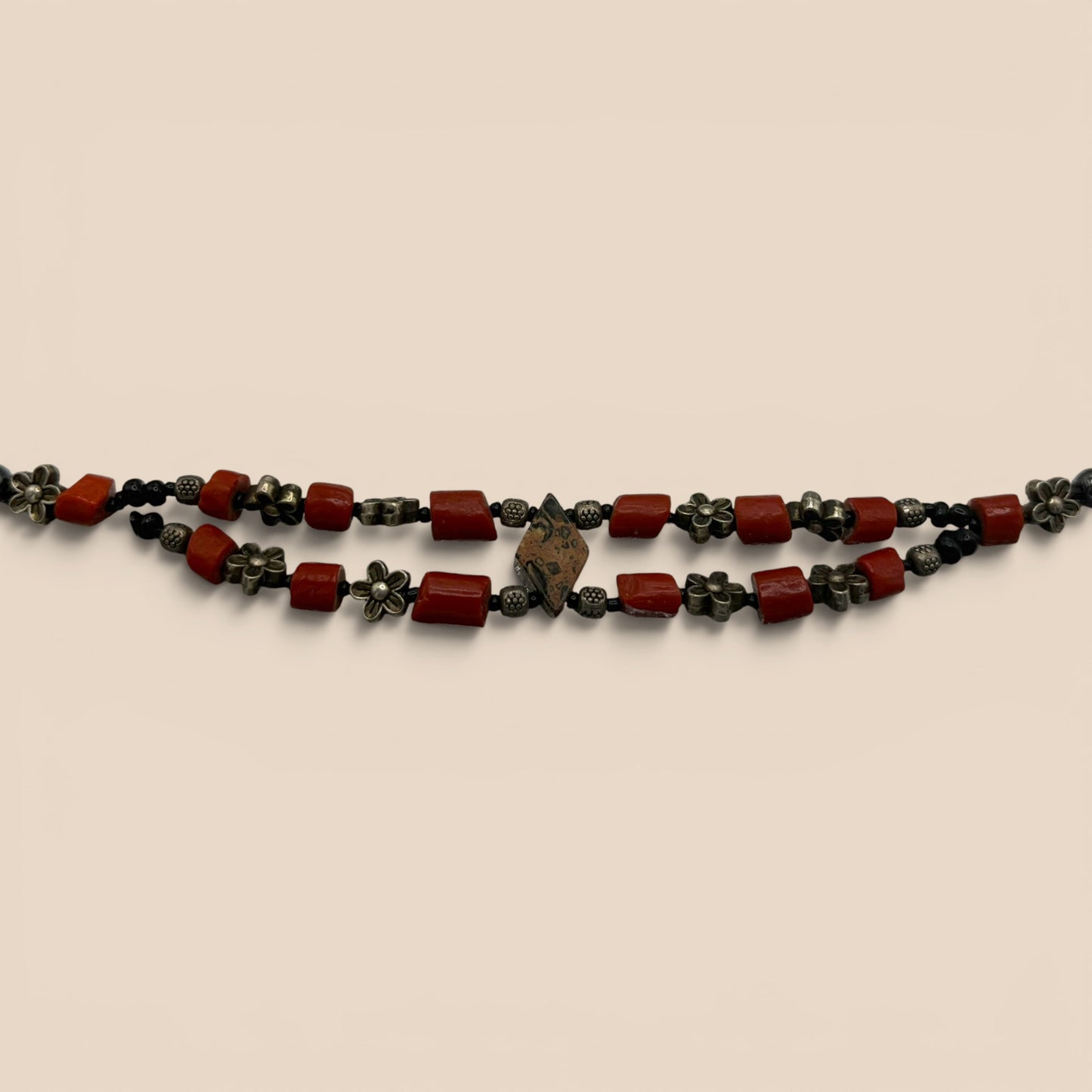 Bracelet double-rang corail argenté