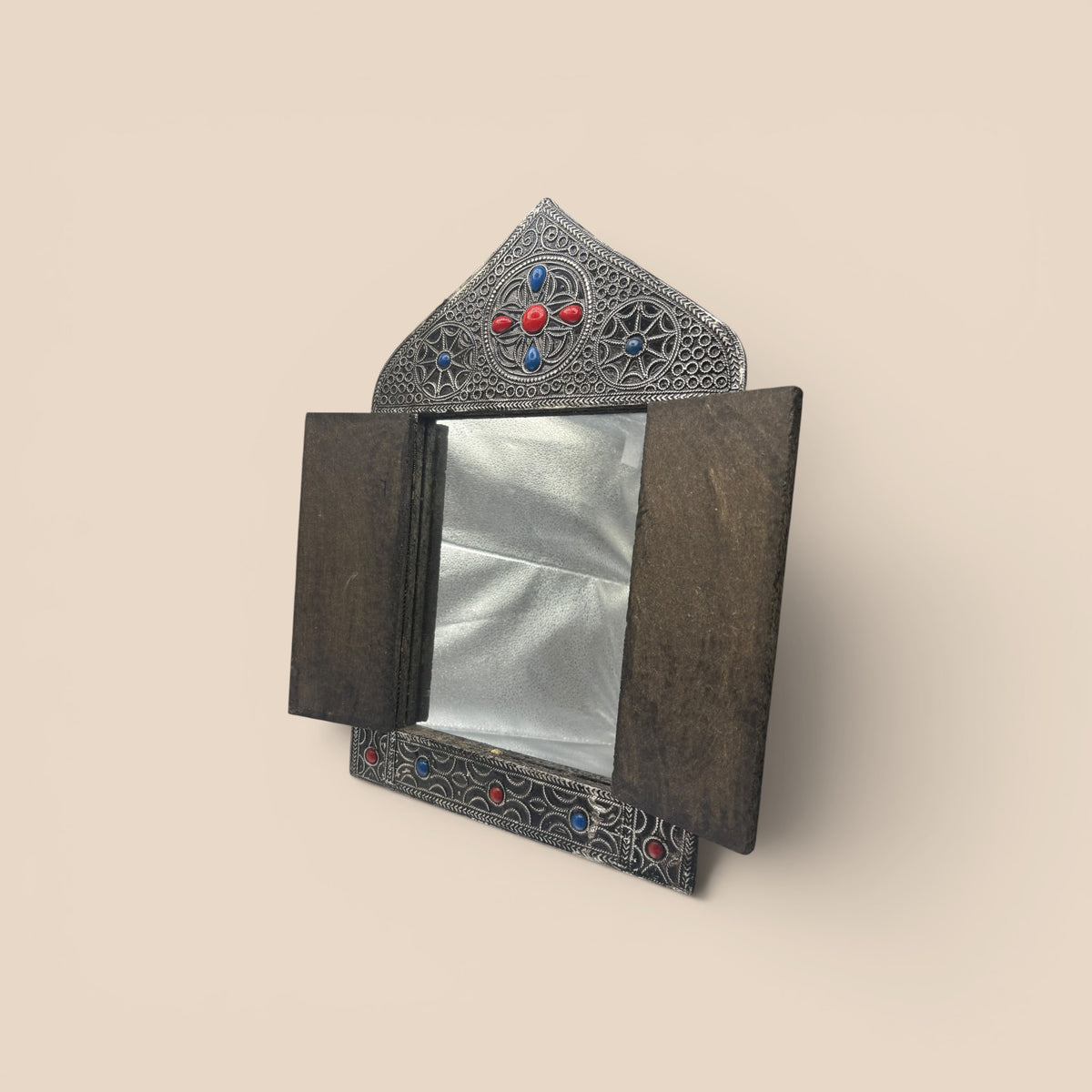 Miroir argenté à pierres petit à ouvrir