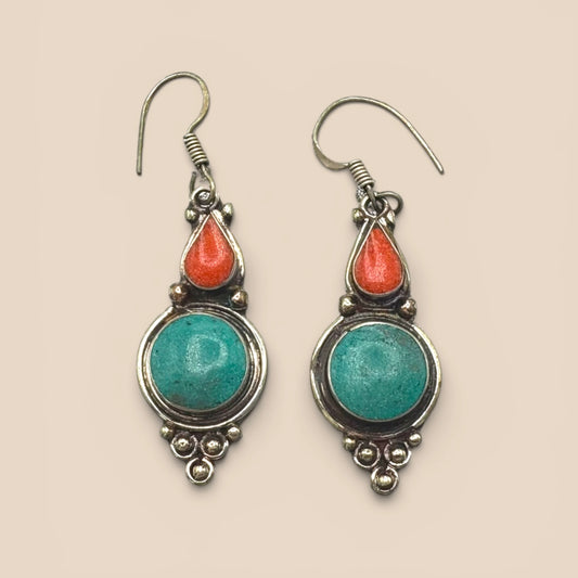 Boucles d'oreilles gouttes turquoise corail