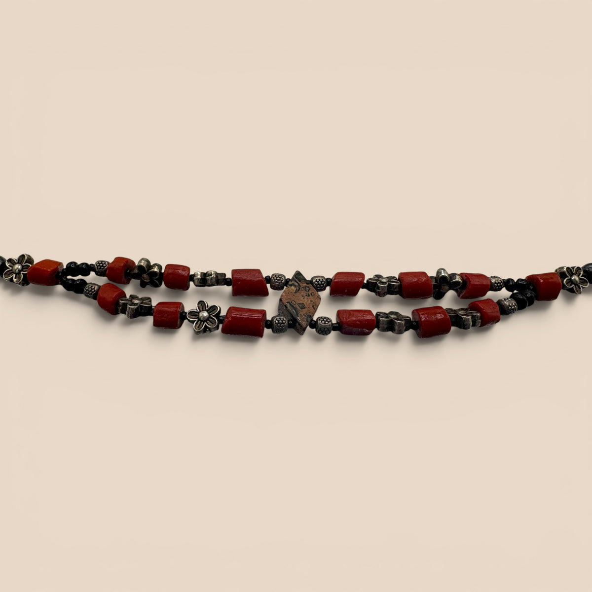 Bracelet double-rang corail argenté