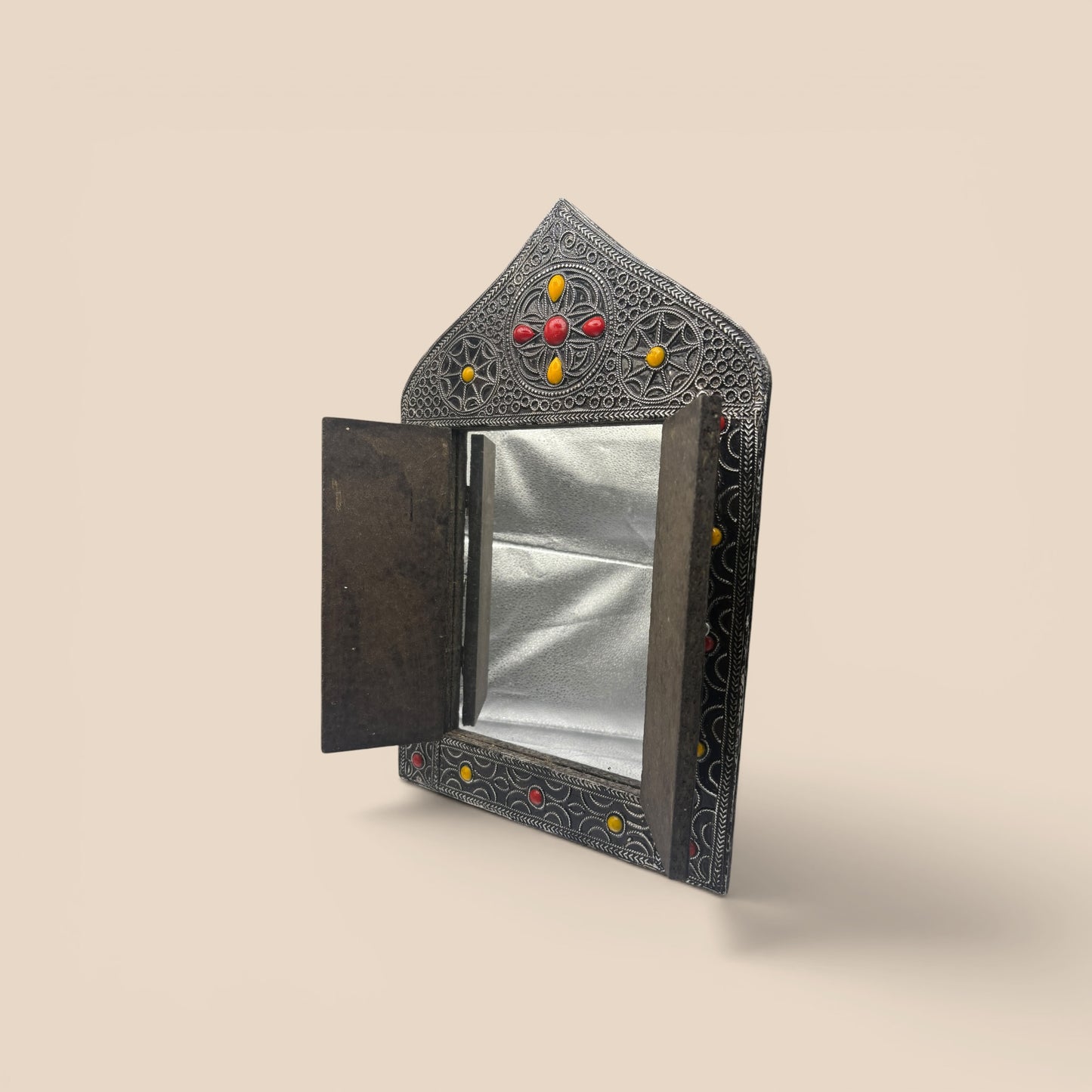 Miroir argenté à pierres petit à ouvrir