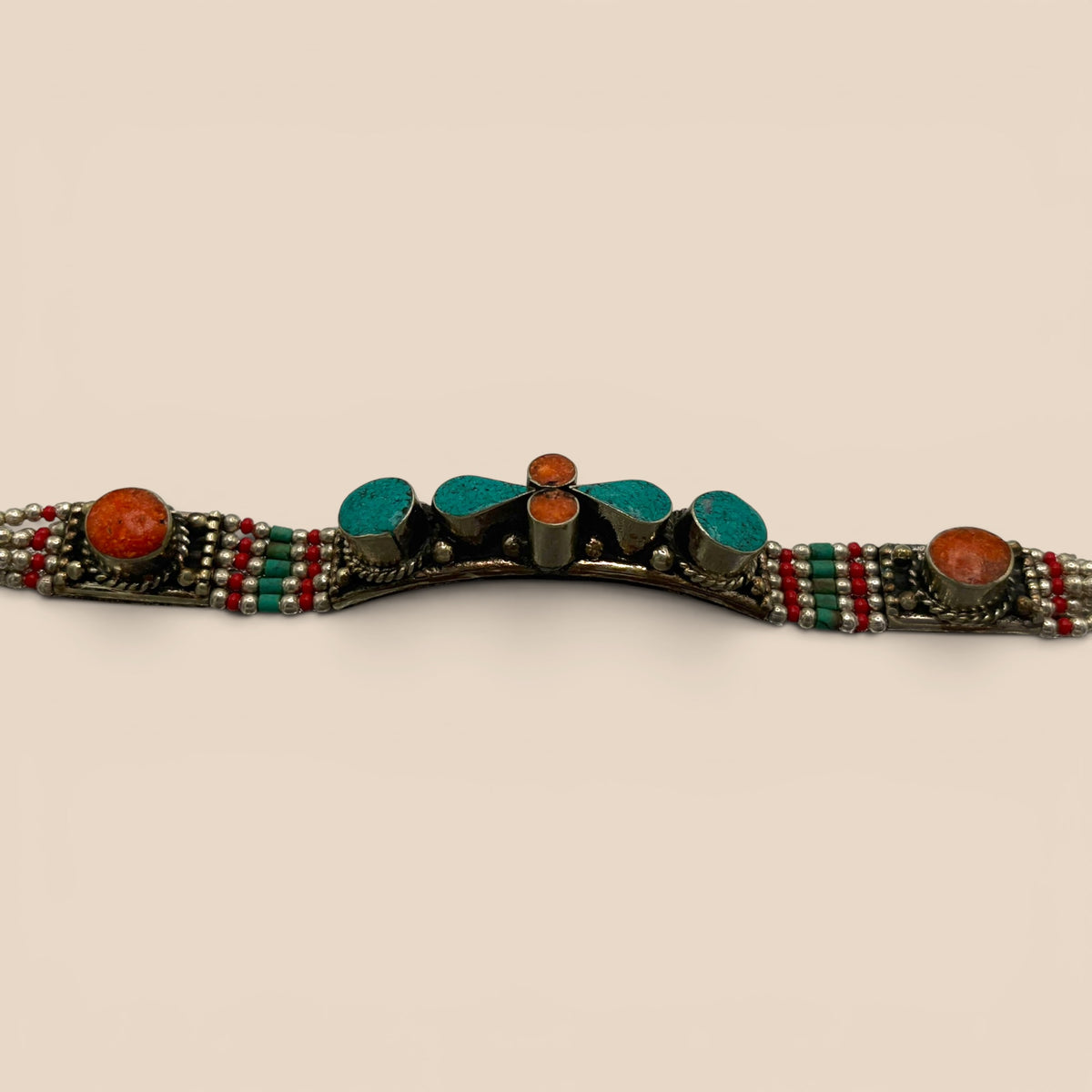 Bracelet manchette courbe turquoise corail
