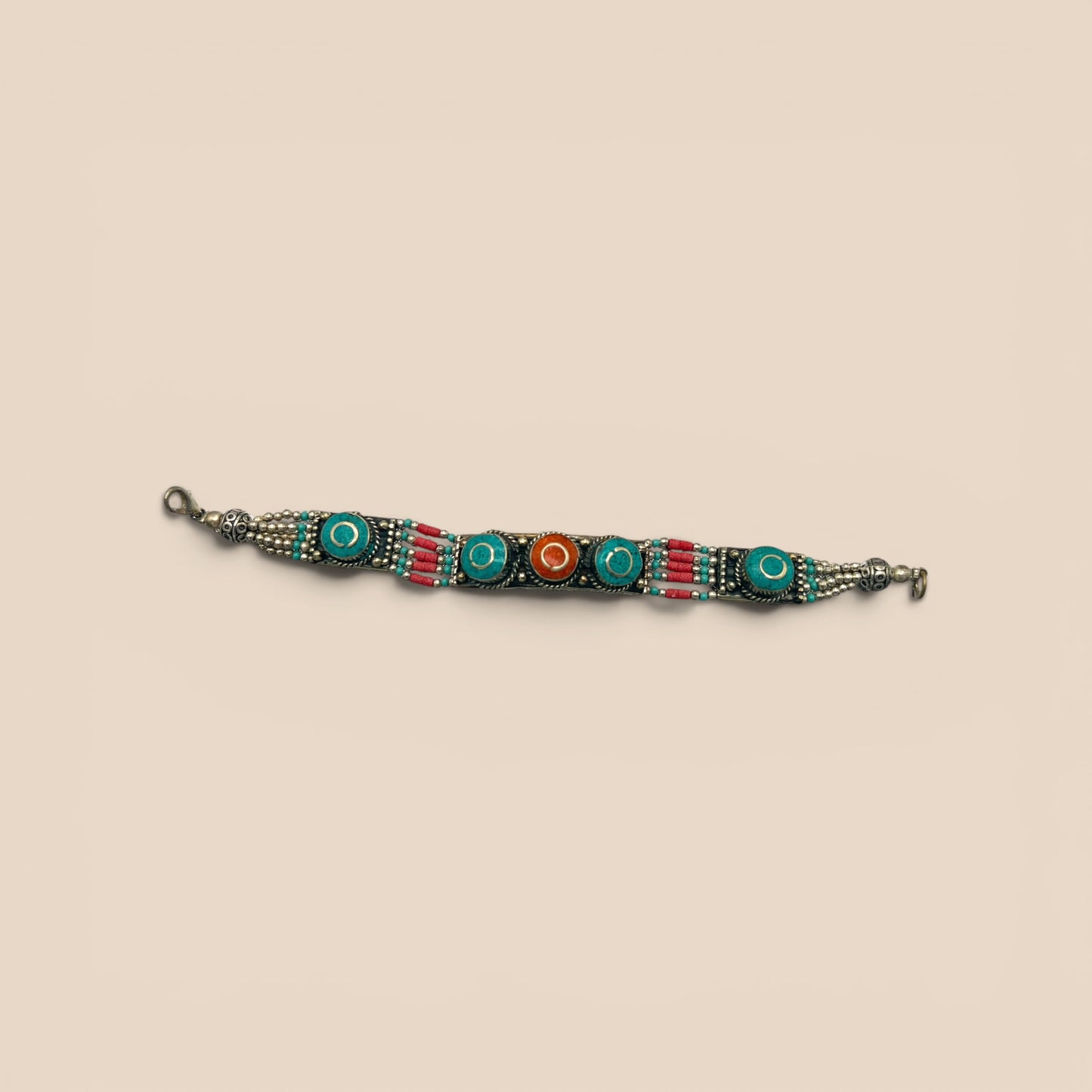 Bracelet fin turquoise corail perles barres